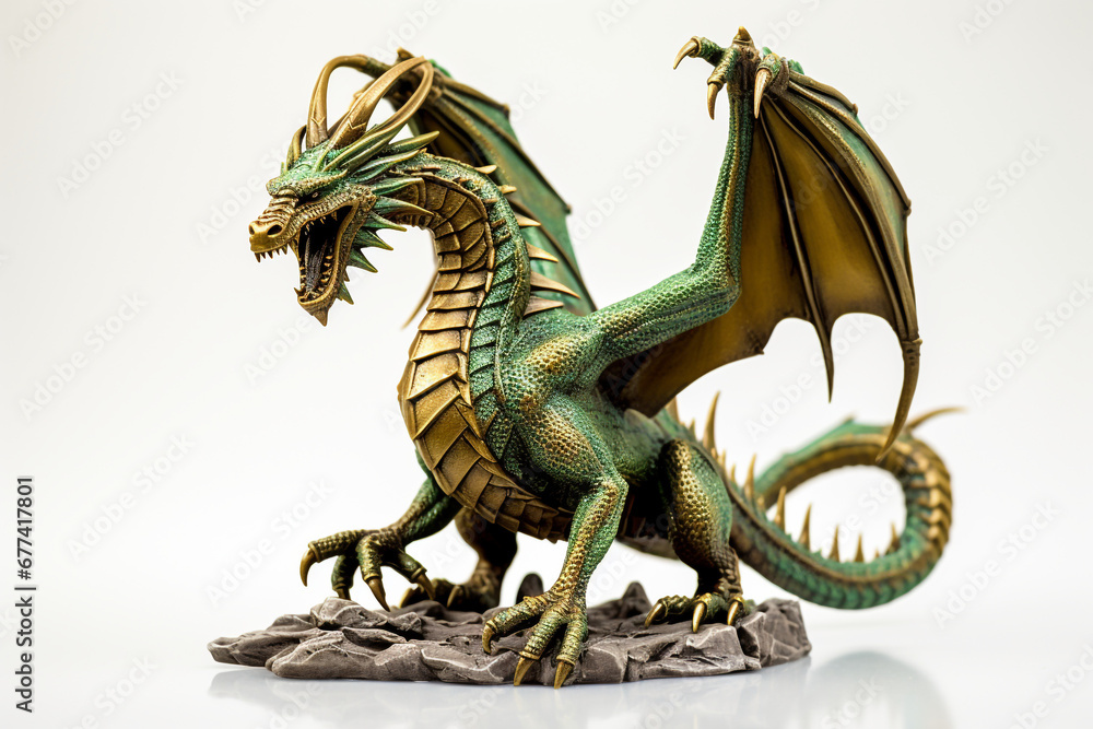 Fototapeta premium A bronze dragon figurine on a white background