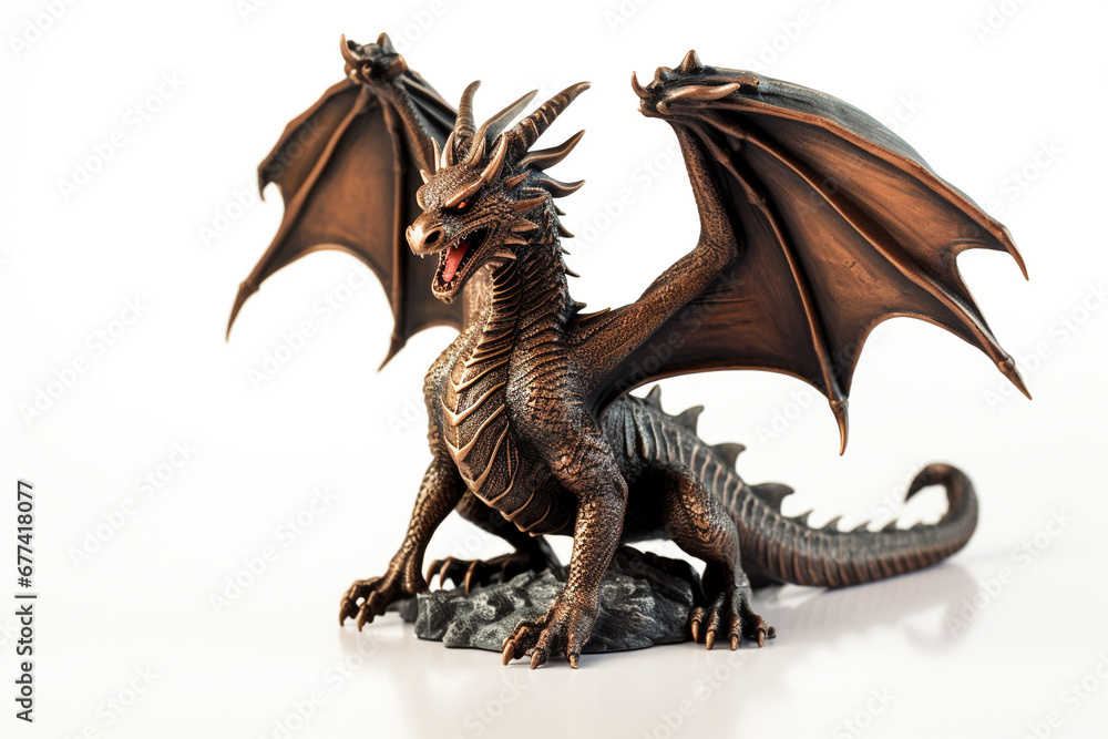 Fototapeta premium A bronze dragon figurine on a white background
