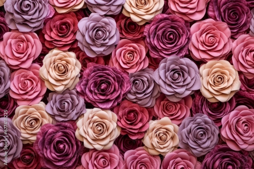 Dry rose flowers arranged in a top view pattern flat on a surface Dry rose flowers arranged in a top view pattern flat on a surface