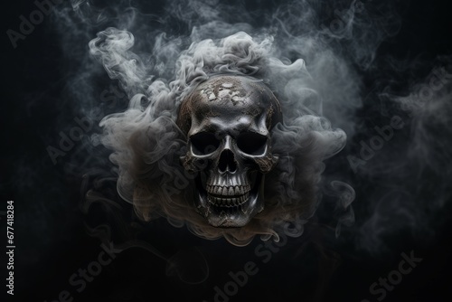 Eerie skull rising from smoke intense image