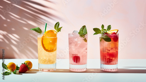 Cold summer cocktails  on a minimal pastel background