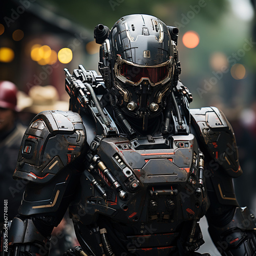 Solo Elite Combat Robot Poised for Action in an Urban Setting © jockermax3d