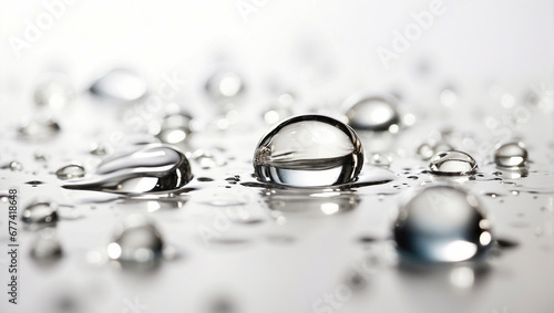 Water droplets on white background