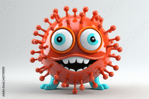 3D Super Funny dangerous coronaviruses in nerd mascot design style