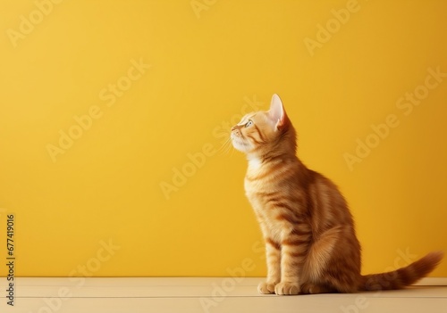 Fototapeta A playful orange tabby cat with white paws, gazing curiously at a toy, An adorab