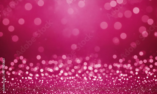 Abstract Christmas banner background. Small shining glitter stars on magenta pink background with bokeh effect