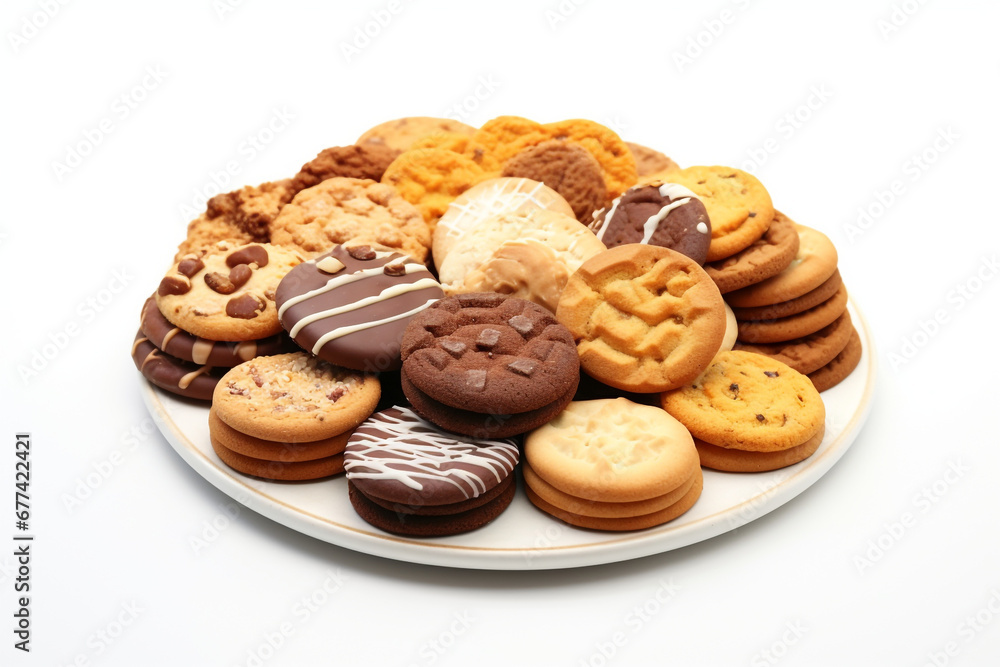 Assorted cookies on white background - isolated