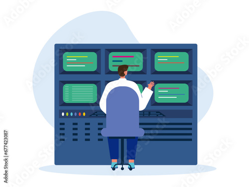 Scientists develop research software illustration. Laboratory illustration.