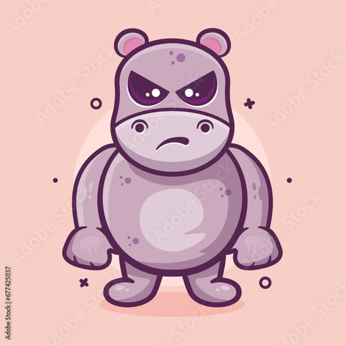 serious hippo animal character mascot with angry expression isolated cartoon