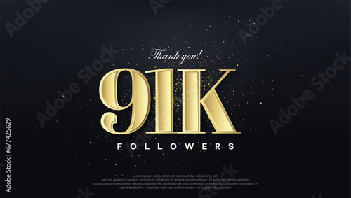 Design thank you 91k followers, in soft gold color.