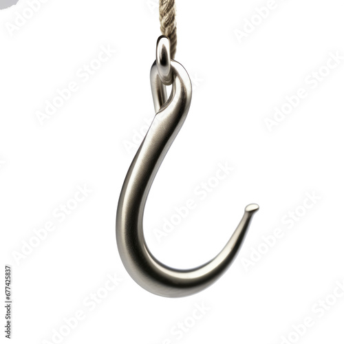 Realistic metal hook on transparent background, generated by AI