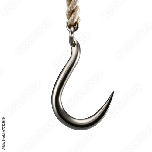 Realistic metal hook on transparent background, generated by AI