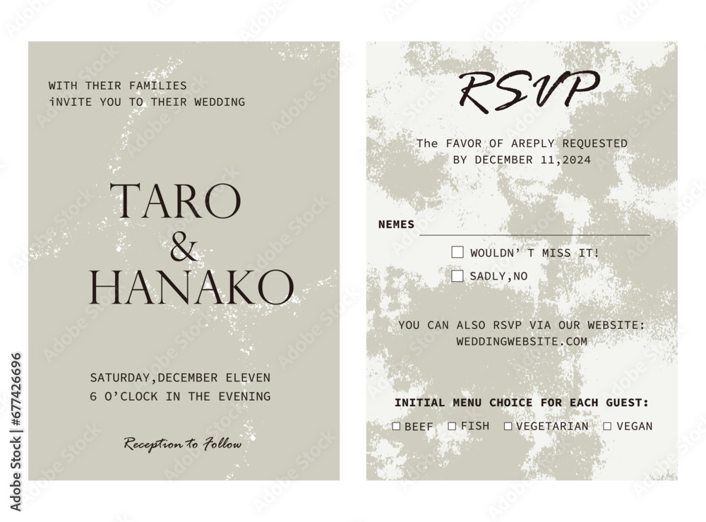 結婚式の招待状、大理石風のベクターデザインの背景。背景、ちらし、招待状のベクターテンプレート