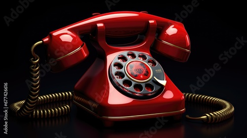 Classic red emergency rotary phone, an iconic symbol of emergency communication and vintage telephony.