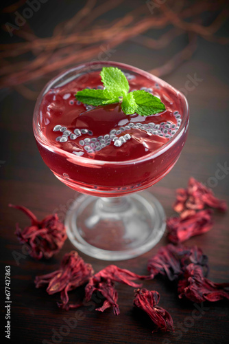 Wallpaper Mural beautiful Chilled roselle Jelly with Lemon Sorbet chia seed sweet soup in glass bowl on white table asian restaurant luxury cafe cuisine halal food dessert menu Torontodigital.ca