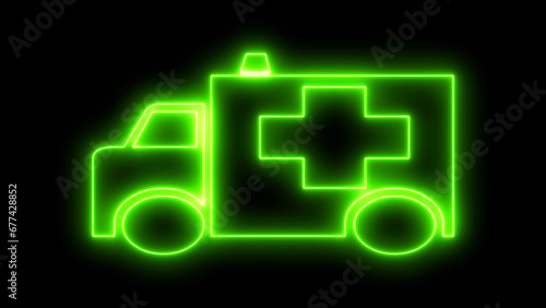 Neon ambulance icons on a dark background. photo