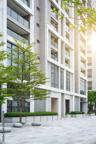 Modern urban European quarter with white facades of buildings. The concept of modern housing