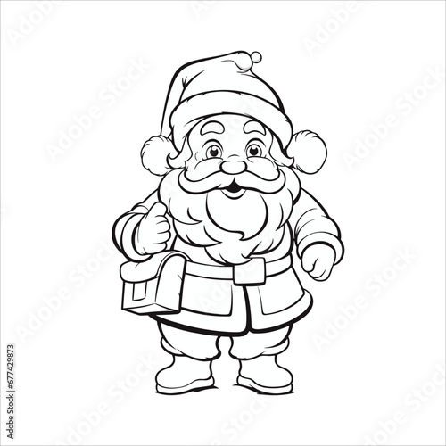 Coloring page outline of cartoon smiling cute Santa Claus. winters coloring book for kids. Winter Christmas theme coloring book page activity for kids and adults.