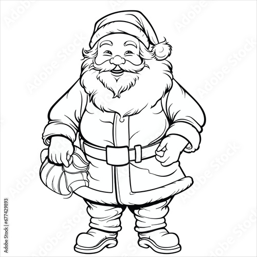 Coloring page outline of cartoon smiling cute Santa Claus. winters coloring book for kids. Winter Christmas theme coloring book page activity for kids and adults.