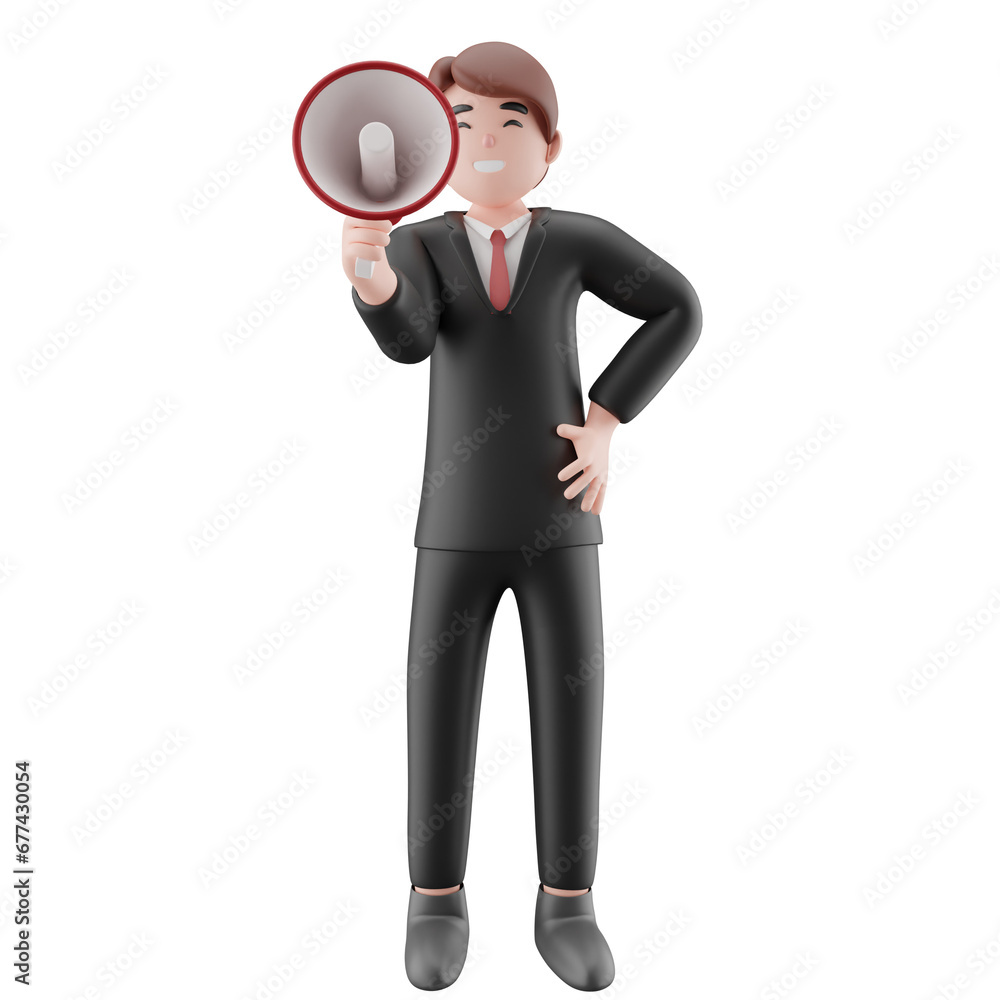 Businessman doing megaphone announcement 3d Illustration Businessman doing megaphone announcement 3d Illustration