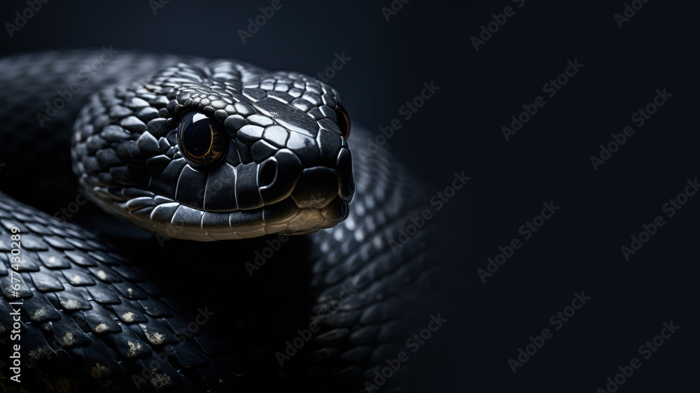 Fototapeta premium Black snake in alert position isolated on gray background