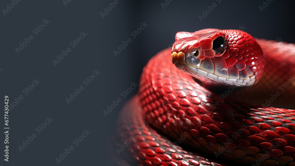 Red snake in alert position isolated on gray background Red snake in alert position isolated on gray background