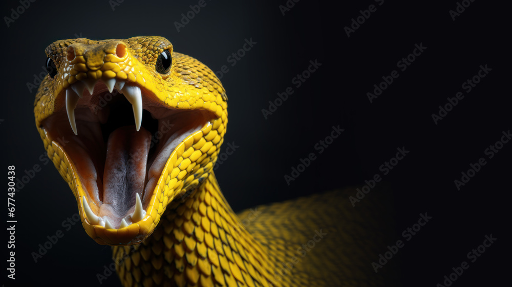 Yellow snake open mouth ready to attack isolated on gray background Yellow snake open mouth ready to attack isolated on gray background