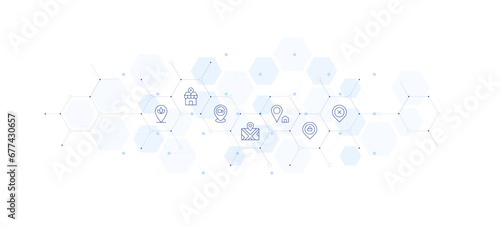 Location banner vector illustration. Style of icon between. Containing location, maps, placeholder.