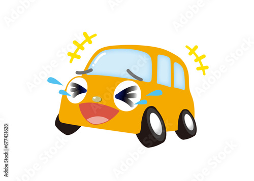 涙を流して大笑いする、かわいいイエローの車