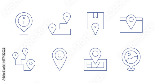 Location icons. Editable stroke. Containing location, location pin, placeholder, itinerary. © Spaceicon
