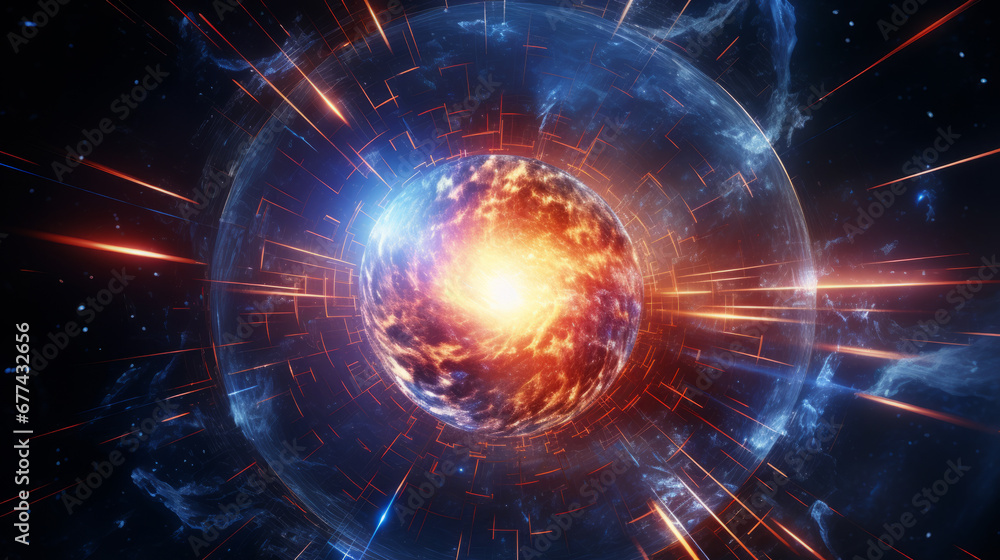 Fototapeta premium Abstract of an astronomical laser in space, contained chaos, hyper-realistic sci-fi.