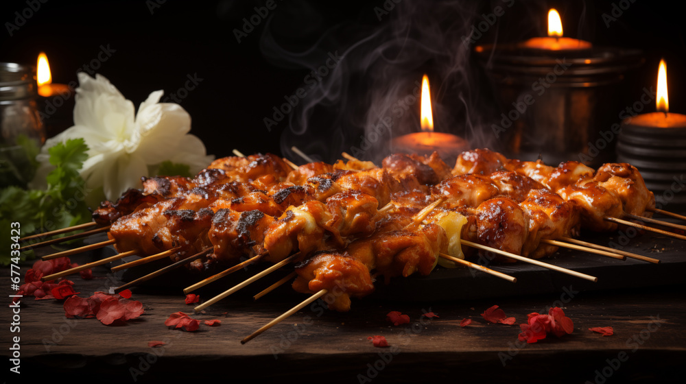 Grilled Chicken Satay - Asian Skewer Special - Generative Ai