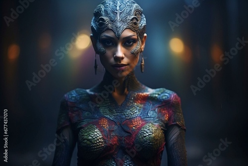 Mujer reptiliana, mujer extraterrestre con aspecto de reptil photo