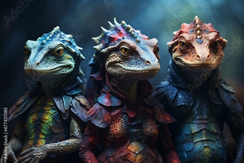 Familia de reptilianos, coloridos, colores brillantes, piel de lagarto, humanos con aspecto de reptil, reptiles photo