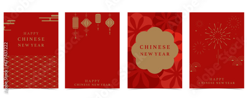Chinese New Year background with lantern.Editable vector illustration for postcard,a4 size