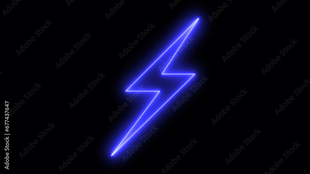 Power logo, wireless charging, ui, poster, t shirt. Thunder symbol. 3d render, lightning, electric power symbol, retro neon glowing sign on black background. Power logo, wireless charging, ui, poster, t shirt. Thunder symbol. 3d render, lightning, electric power symbol, retro neon glowing sign on black background.