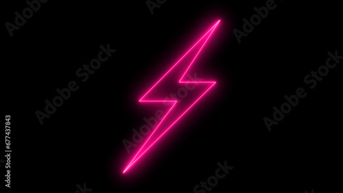 Power logo, wireless charging, ui, poster, t shirt. Thunder symbol. 3d render, lightning, electric power symbol, retro neon glowing sign on black background.