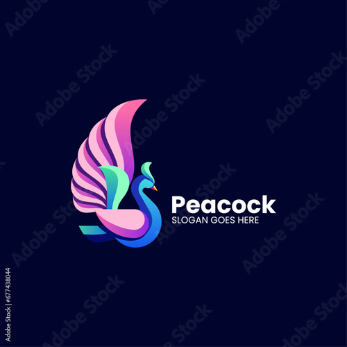 Vector Logo Illustration Peacock Gradient Colorful Style