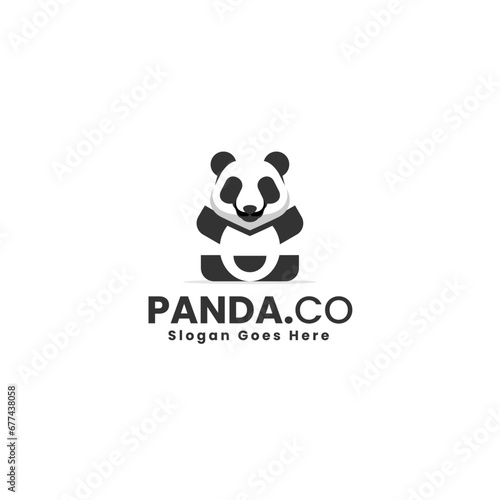 Vector Logo Illustration Panda Simple Mascot Style