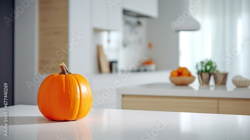 Fall with orange pumpkins and leaves in Modern Kitchen, generative AI 