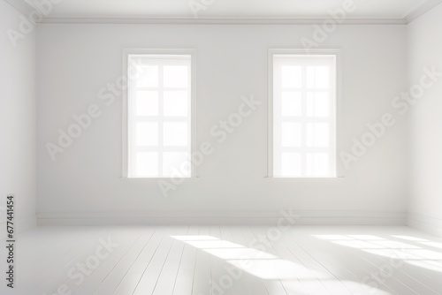 Bright and airy white empty room with light and shadow. Perfect for a variety of uses, such as product photography, interior design, or abstract art.