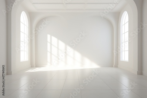 Bright and airy white empty room with light and shadow. Perfect for a variety of uses  such as product photography  interior design  or abstract art.