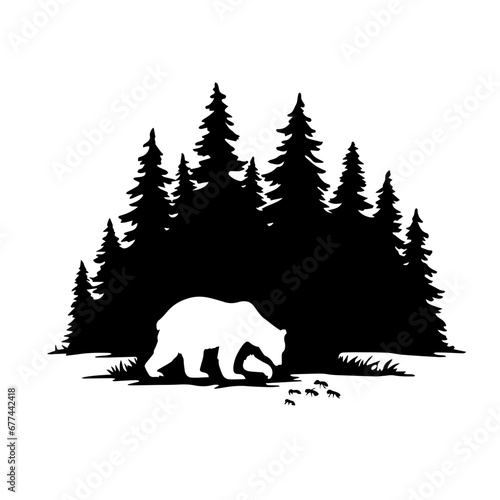 Bear Foraging for Ants in a Forest Logo Monochrome Design Style © DesignUp