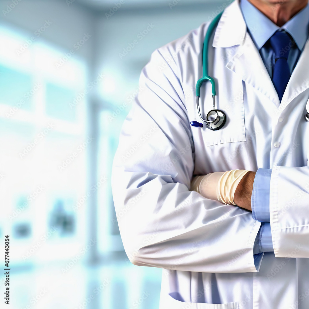 Doctor With Stethoscope In posing at Hospital with blurred background Doctor With Stethoscope In posing at Hospital with blurred background