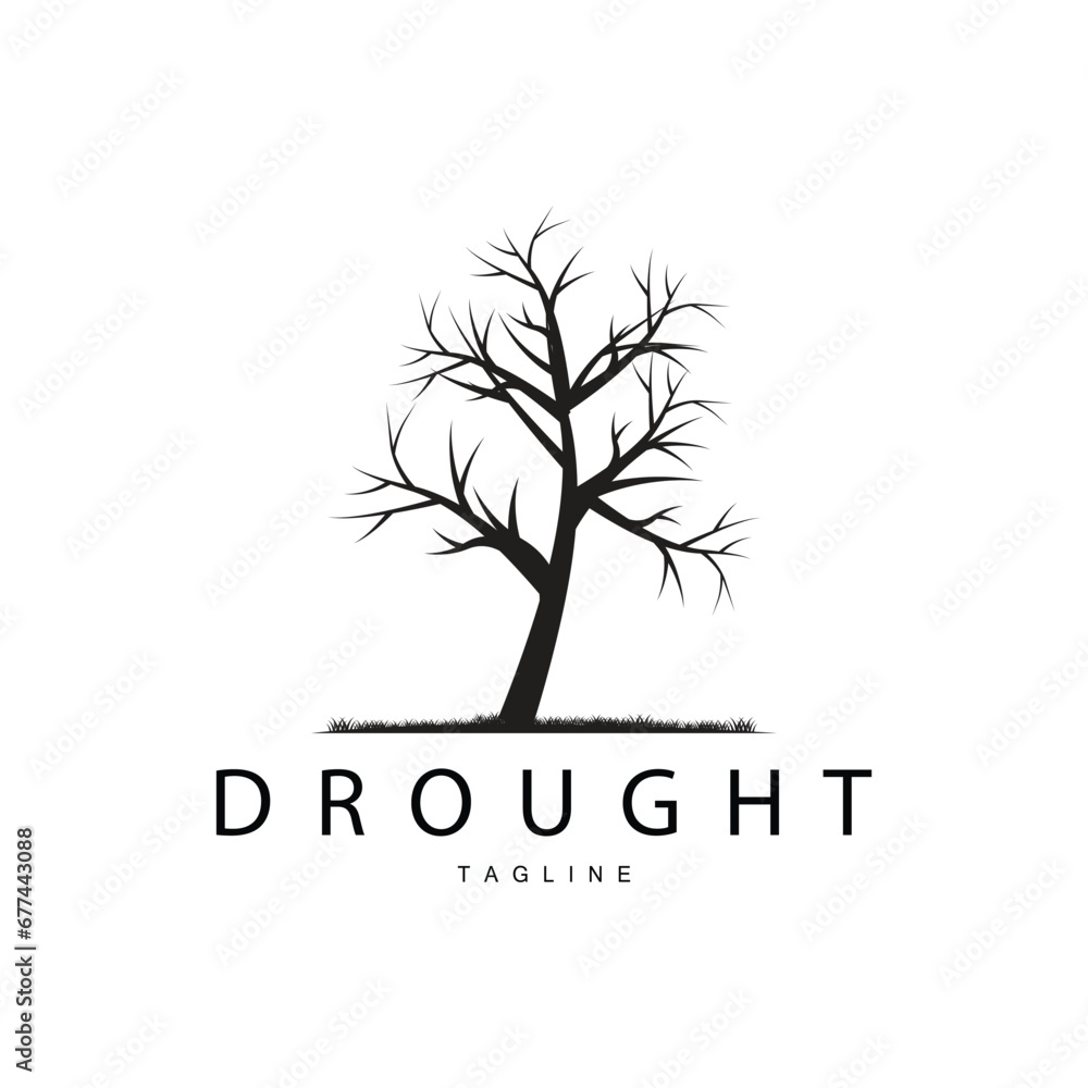 Obraz premium Drought Logo, Dry Tree Logo Design with Simple, Minimalist and Modern Vector Line Style