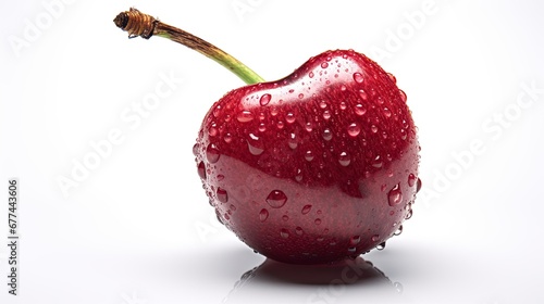 A red cherry with water droplets isolated on white background