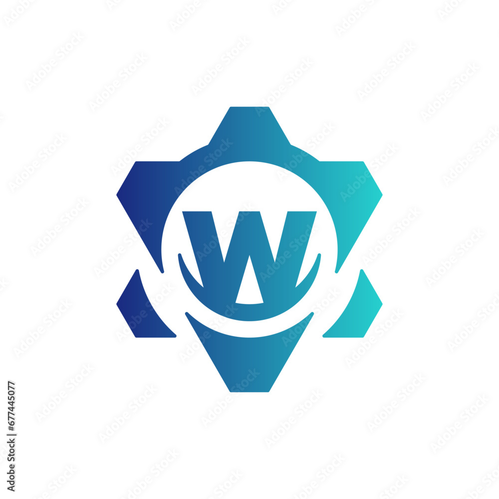 Initial Letter W gear engineering logo design vector Initial Letter W gear engineering logo design vector
