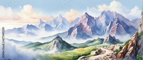Majestic mountain range  panoramic landscape  