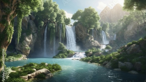 Tranquil Forest Stream: Scenic View of Nature's Waterfall 