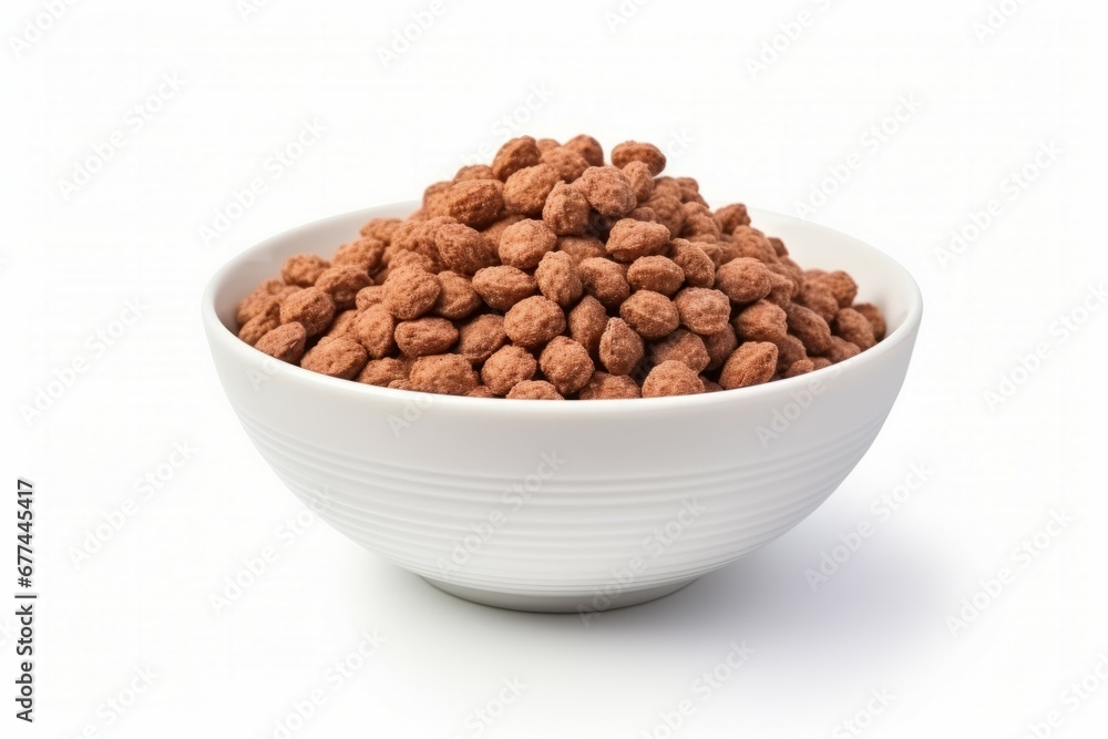 Selective focus on white background isolated Chocolatte cereal Selective focus on white background isolated Chocolatte cereal